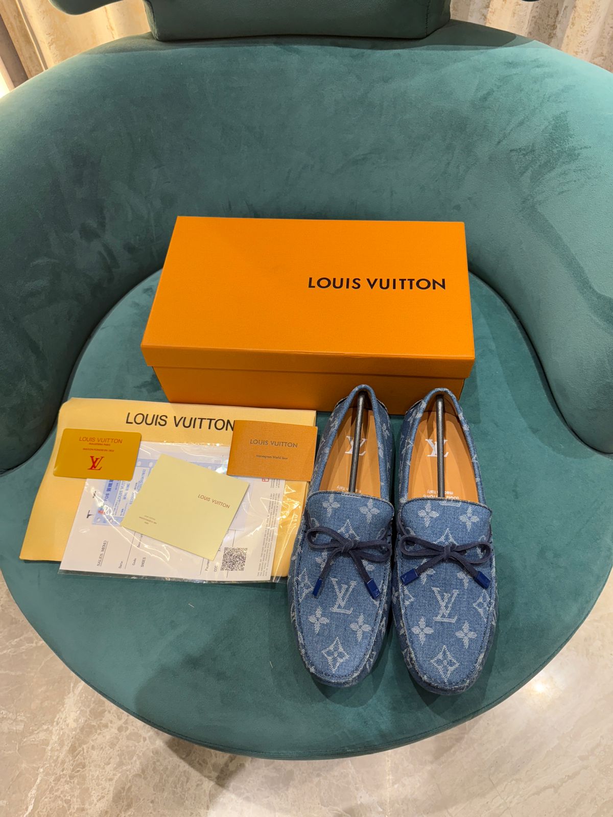 Lv Louis Vuitton Gloria Flat Loafer Blue Monogram Denim Made in italy