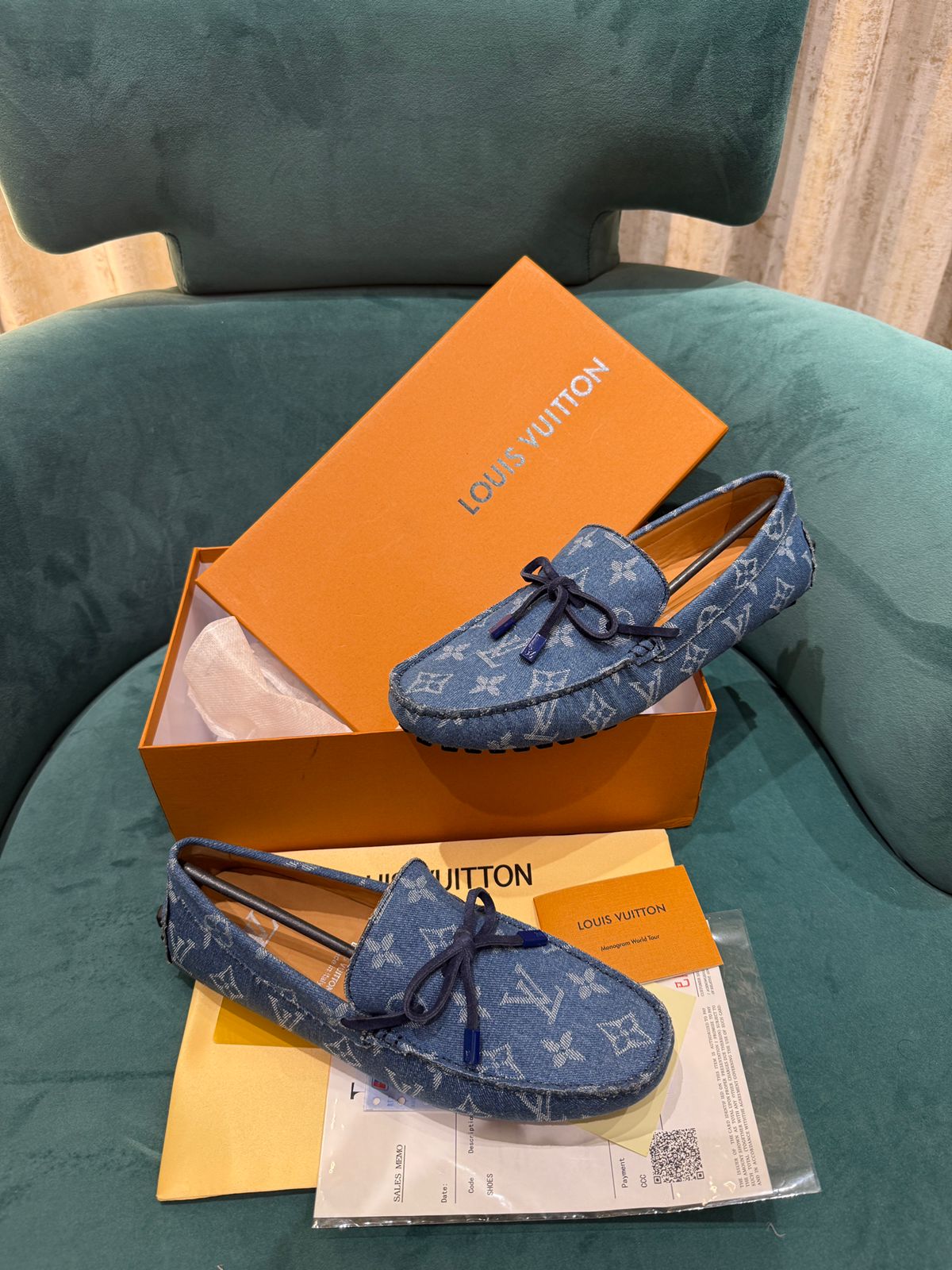 Lv Louis Vuitton Gloria Flat Loafer Blue Monogram Denim Made in italy