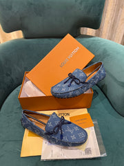 Lv Louis Vuitton Gloria Flat Loafer Blue Monogram Denim Made in italy