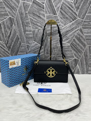 Tory Burch Miller Leather Shoulder Sling Bag With OG Box & Dust Bag Black TR626