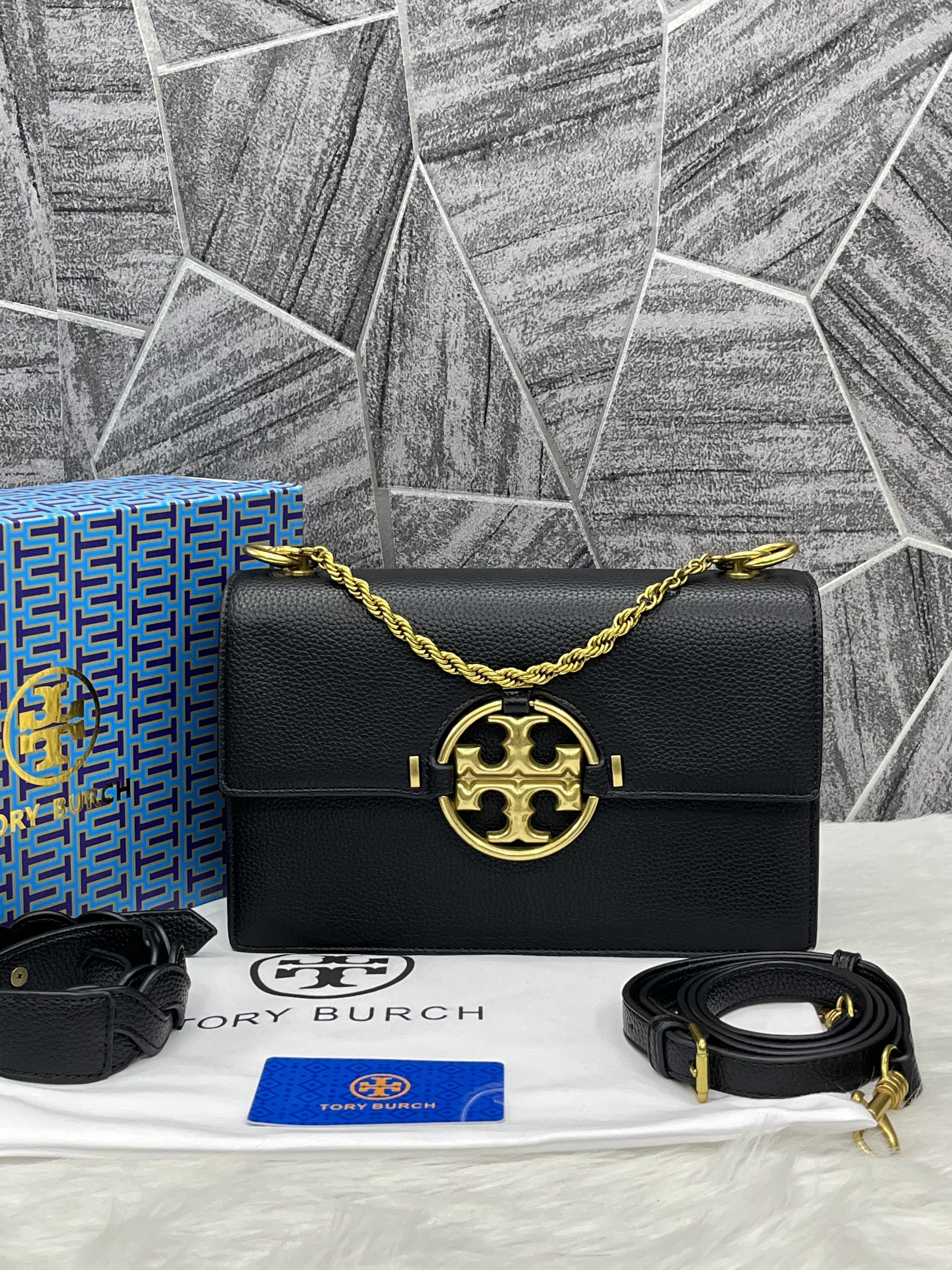 Tory Burch Miller Leather Shoulder Sling Bag With OG Box & Dust Bag Black TR626