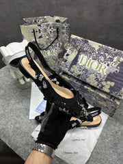 Christian Dior JAdior Slingback Transparent Mesh Black Dior Embroidery Flat With OG Box Dust Bag & Carry Bag