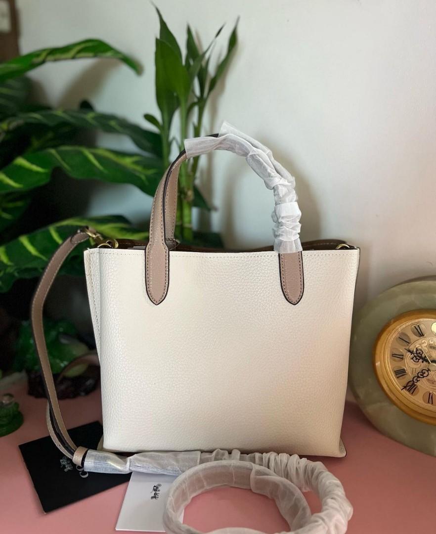 Coach Willow Leather Tote 24 In Colorblock White With Shoulder Strap & Dust Bag 8561