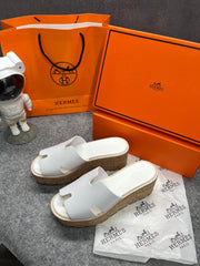 Hermes Calfskin Suede Leather Cork Eze 30 Sandals White With OG Box Dust Bag & Carry Bag