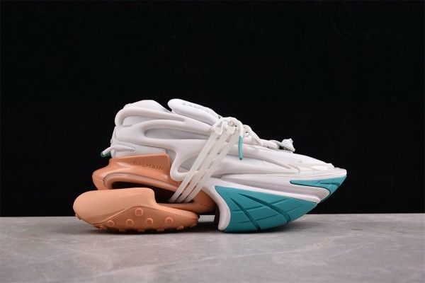 Balmain Neoprene and leather Unicorn low-top sneakers - White Brown Blue