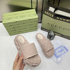 Gucci GG Women Platform Slide Sandal Apricot With OG Box Carry Bag 1892 LApricot