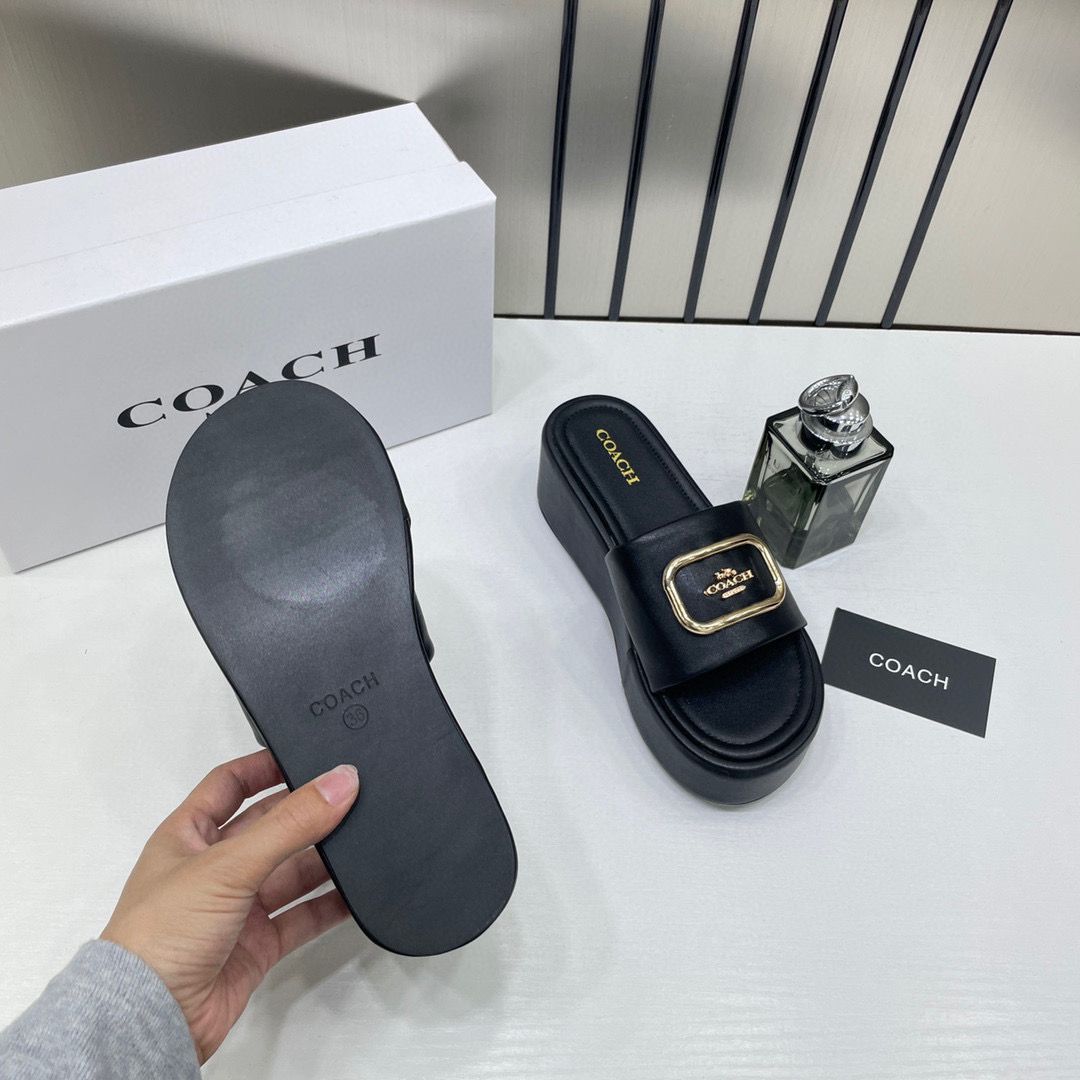 Coach Eloise Black Platform Slide Sandal With OG Box & Dust Bag 6622-7 Black