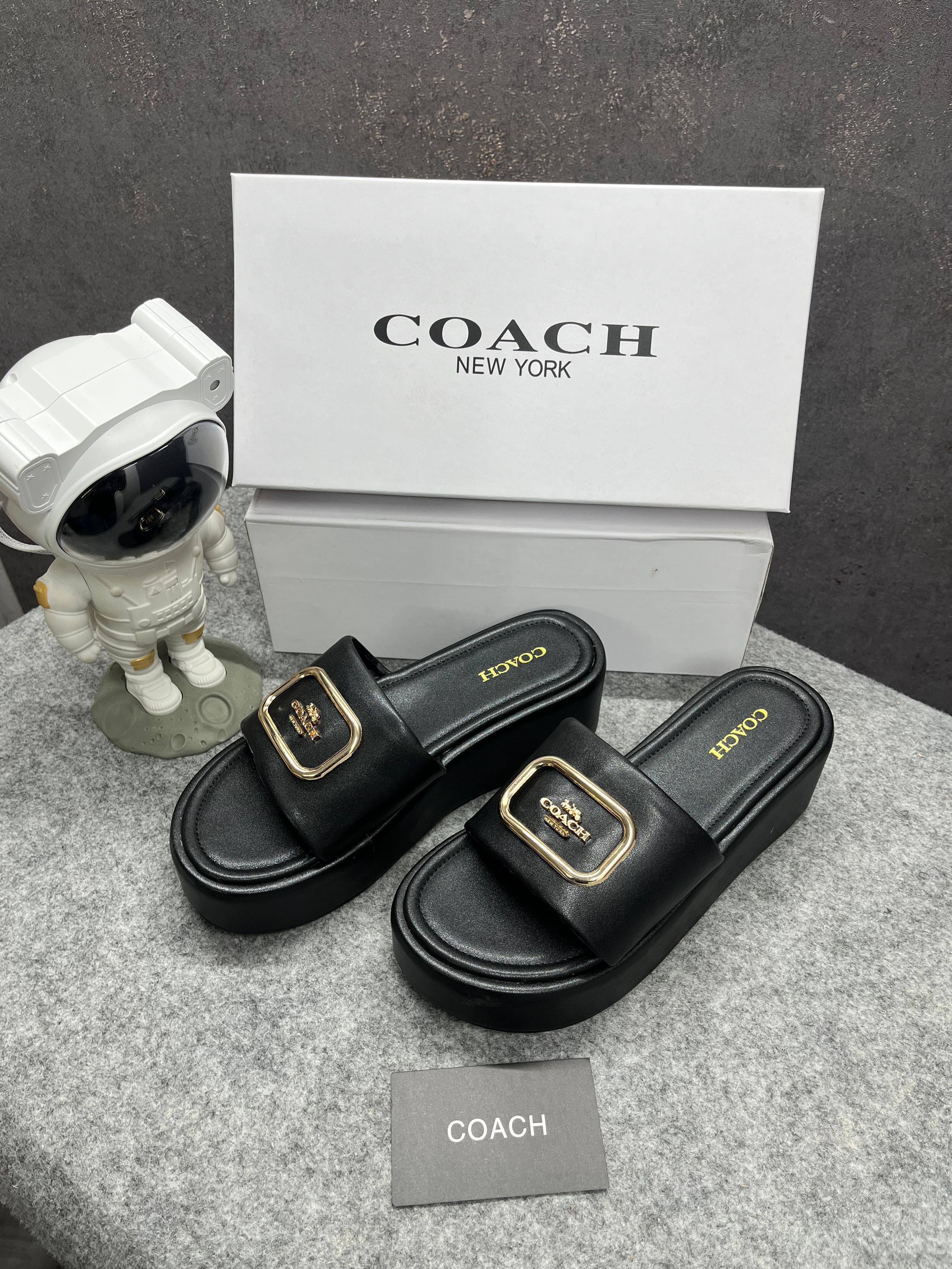 Coach Eloise Black Platform Slide Sandal With OG Box & Dust Bag 6622-7 Black