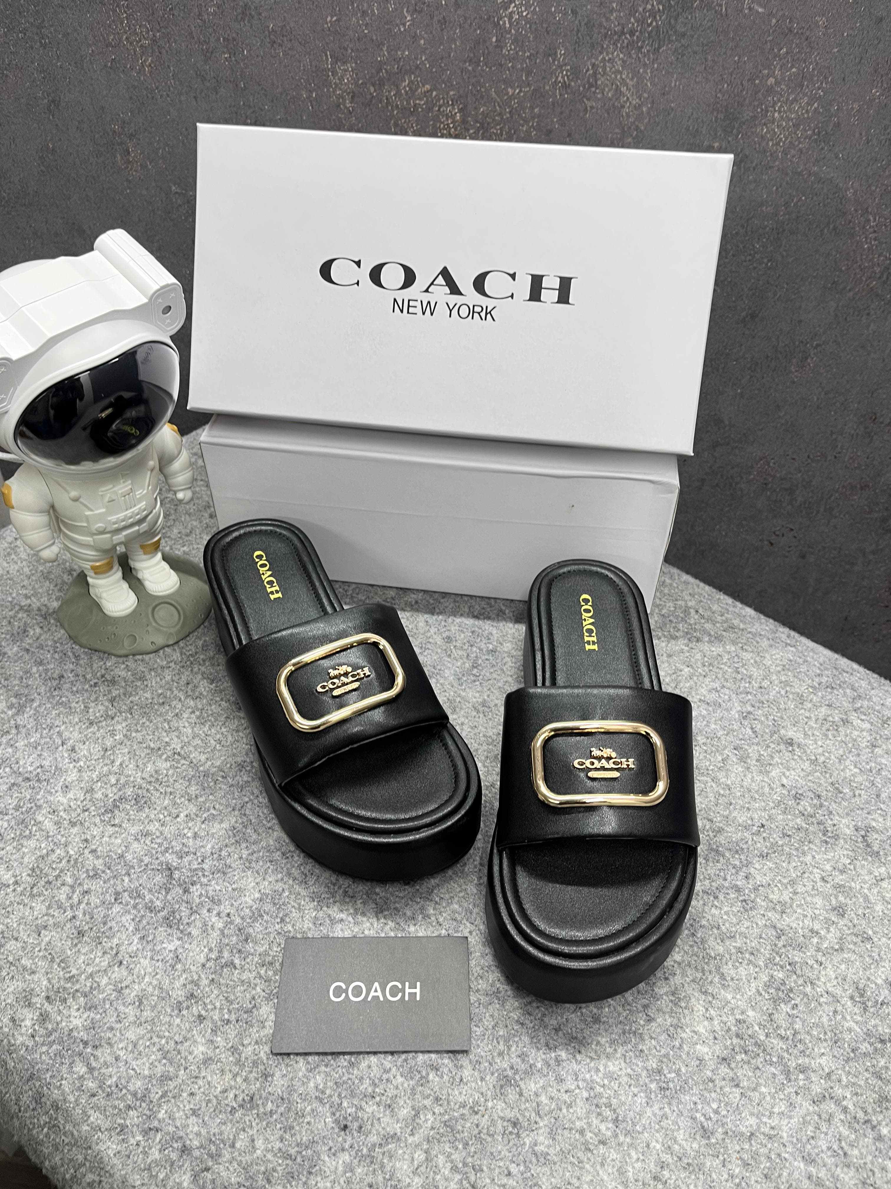 Coach Eloise Black Platform Slide Sandal With OG Box Dust Bag