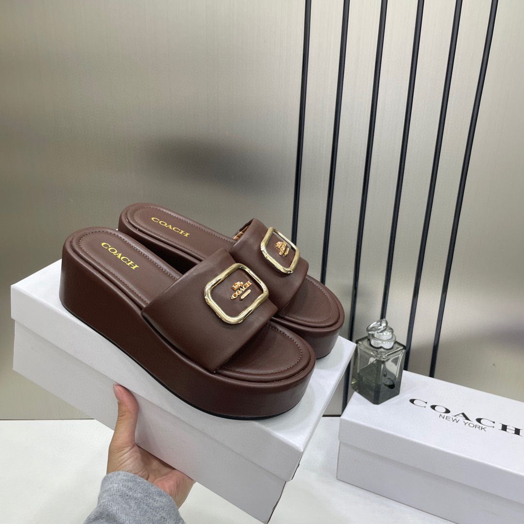 Coach Eloise Brown Platform Slide Sandal With OG Box & Dust Bag 6622-7 Brown