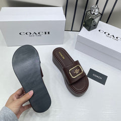 Coach Eloise Brown Platform Slide Sandal With OG Box & Dust Bag 6622-7 Brown