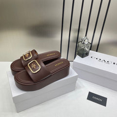 Coach Eloise Brown Platform Slide Sandal With OG Box & Dust Bag 6622-7 Brown