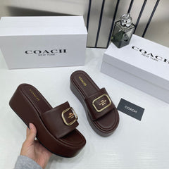 Coach Eloise Brown Platform Slide Sandal With OG Box & Dust Bag 6622-7 Brown