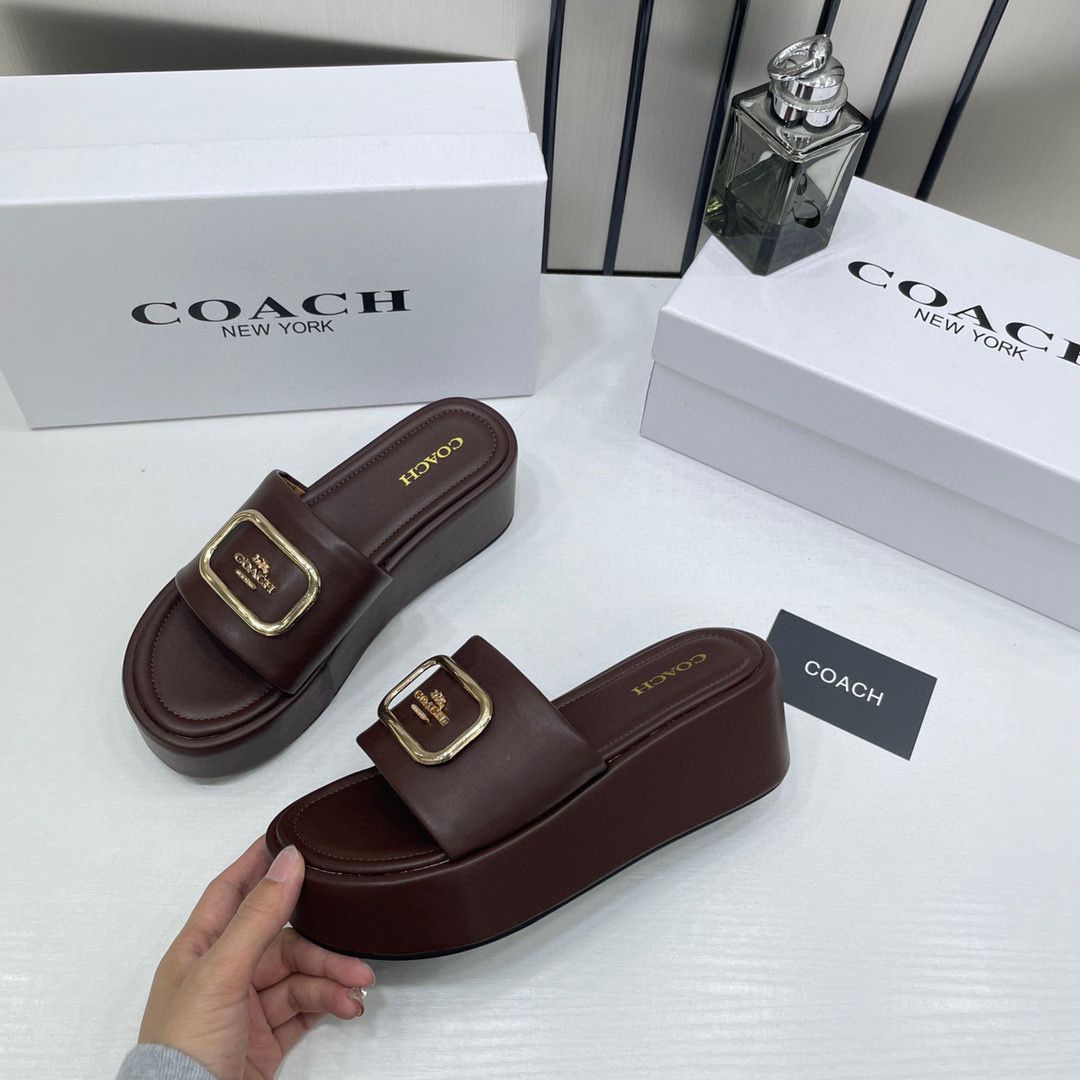 Coach Eloise Brown Platform Slide Sandal With OG Box & Dust Bag 6622-7 Brown