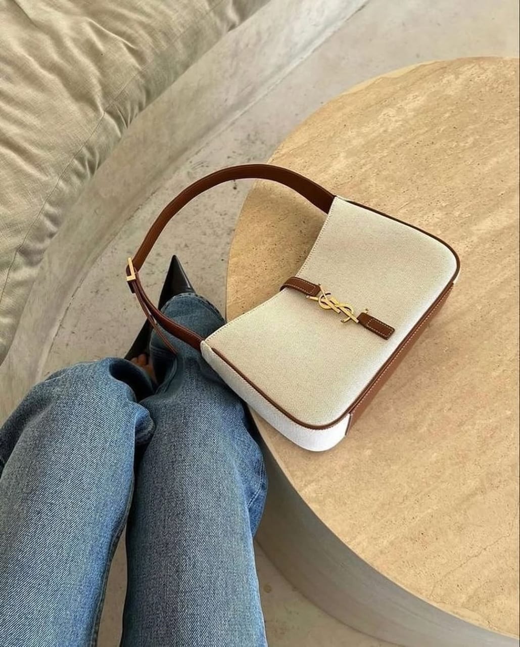 Ysl Saint Laurent Canvas Brown Le 5 7 Shoulder Bag With OG Box & Dust Bag 903 Canvas Brown