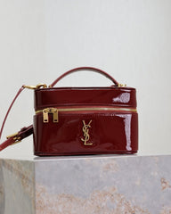 Ysl Saint Laurent Black Gaby Patent Leather Vanity Bag With OG Box & Dust Bag 77106 Mirror Burgundy
