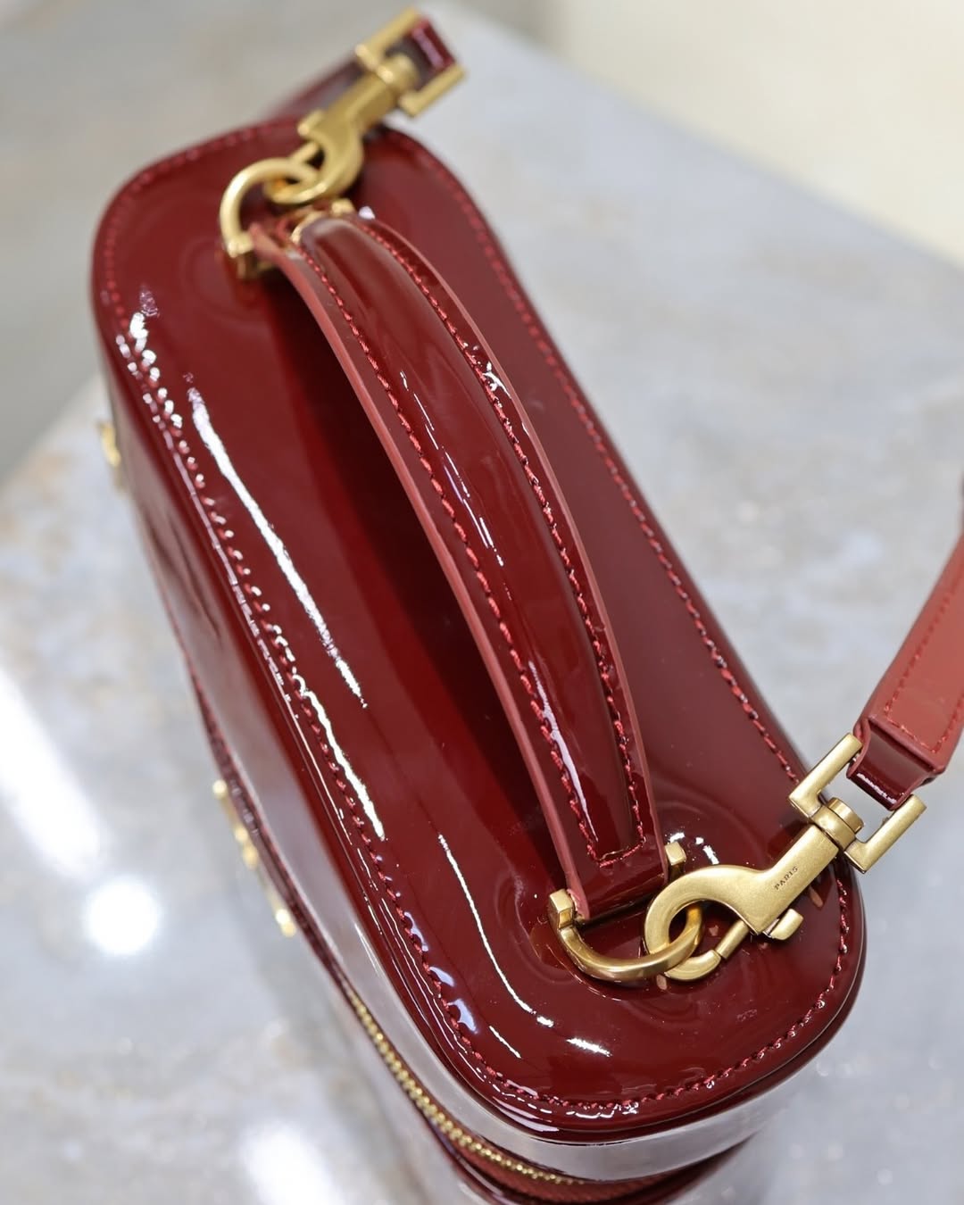 Ysl Saint Laurent Black Gaby Patent Leather Vanity Bag With OG Box & Dust Bag 77106 Mirror Burgundy