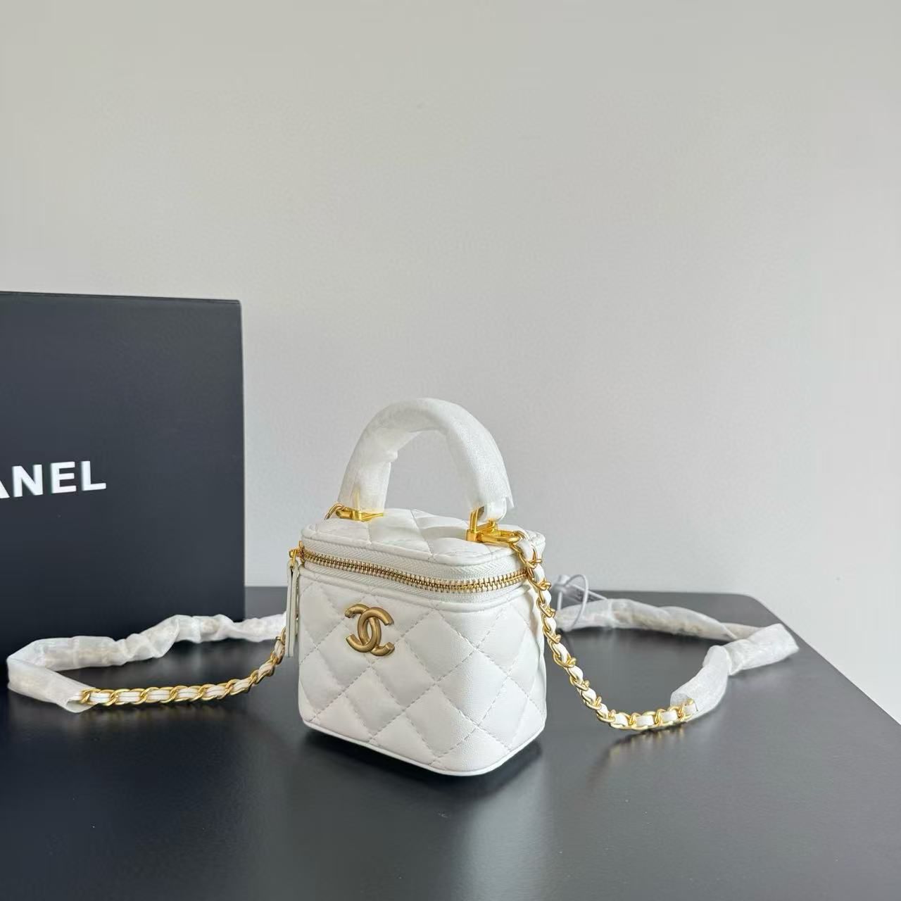 Chanel Mini Lambskin Vanity Bag White With OG Box & Dust Bag 757631 White