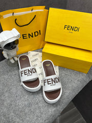 Fendi Sunshine Flip-flop Sandal With Platform In Cotton Fiber White Brown With OG Box & Carry Bag