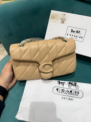 Coach Soft Chalk Tabby 26 Quilted Medium Leather Shoulder Bag With OG Box & Dust Bag (CP-150-Apricot)