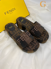 Fendi Sunshine Flip-flop Sandal With Platform In Cotton Fiber Brown Stripes Brown With OG Box & Carry Bag