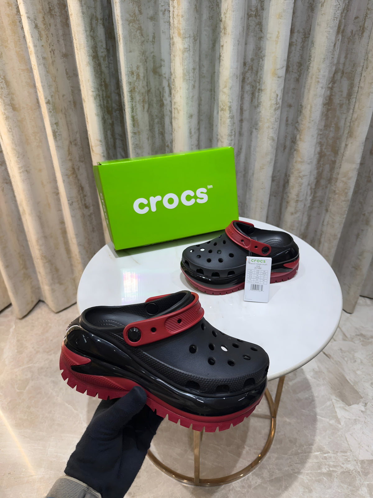 WMN Crocs Mega Crush Clogs Black Varsity Red For Her