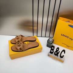 Louis Vuitton Lv Isola Brown Flat Mule For Her Wid OG Box Carry Bag Brown