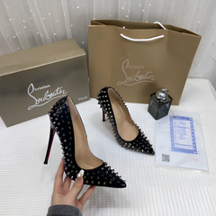 Christian Louboutin Pigalle Spikes Black Pointed Toe Heels For Women With OG Box Carry Bag & Dust Bag