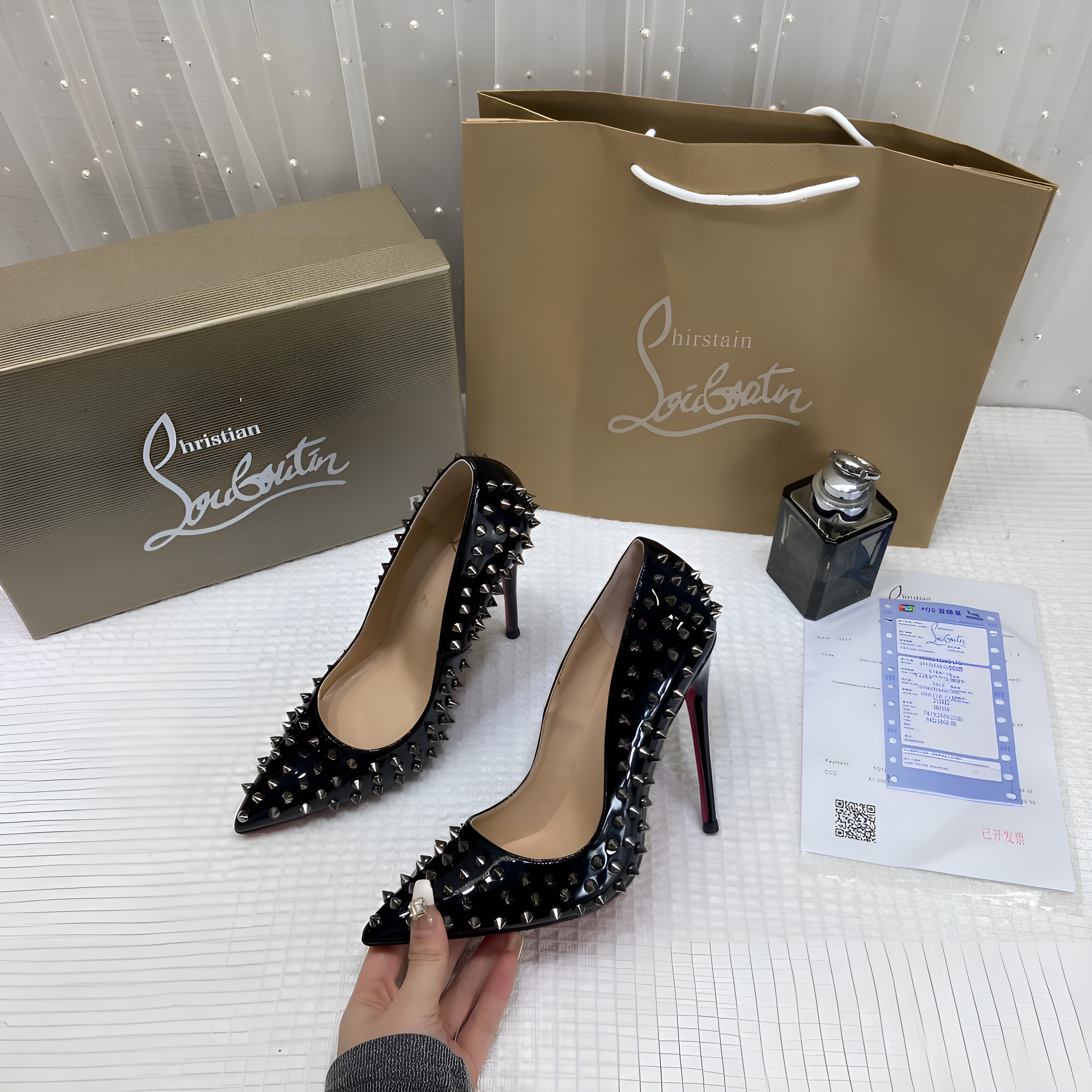 Christian Louboutin Pigalle Spikes Black Pointed Toe Heels For Women With OG Box Carry Bag & Dust Bag