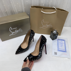 Christian Louboutin Pigalle Spikes Black Pointed Toe Heels For Women With OG Box Carry Bag & Dust Bag