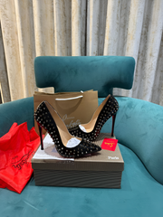 Christian Louboutin Pigalle Spikes Black Pointed Toe Heels For Women With OG Box Carry Bag & Dust Bag