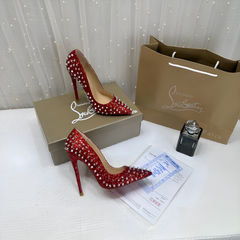 Christian Louboutin Pigalle Spikes Red Pointed Toe Heels For Women With OG Box Carry Bag & Dust Bag Red