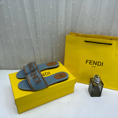 Fendi Blue Denim Washed Flats With OG Box & Carry Bag