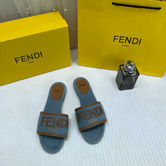 Fendi Blue Denim Washed Flats With OG Box & Carry Bag