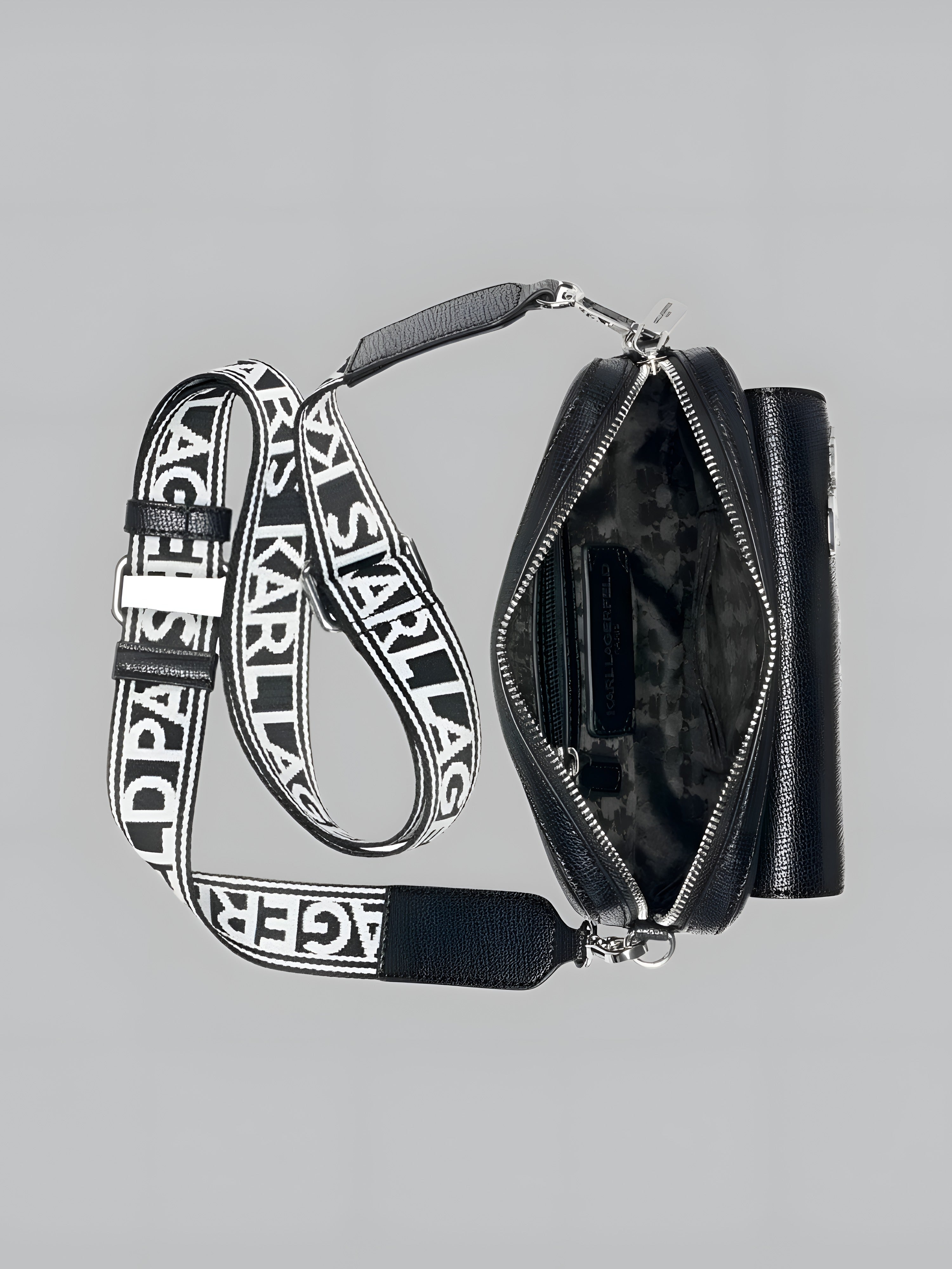 Karl Lagerfeld Paris Maybelle Crossbody Pouch With OG Box & Dust Bag Black