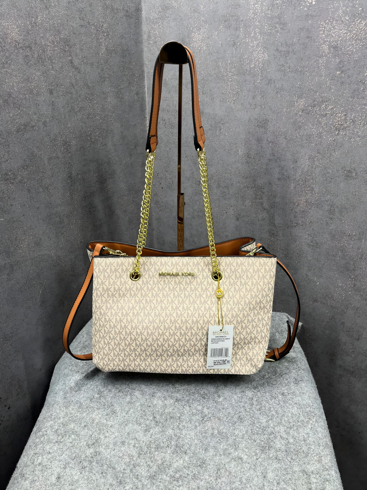 Michael Kors Teagan Large Logo Shoulder Bag With Dust Bag Beige Brown 70198