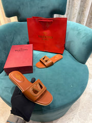 Valentino Garavani VLogo Signature Leather Sandals Brown With OG Box & Carry Bag 1892 Brown