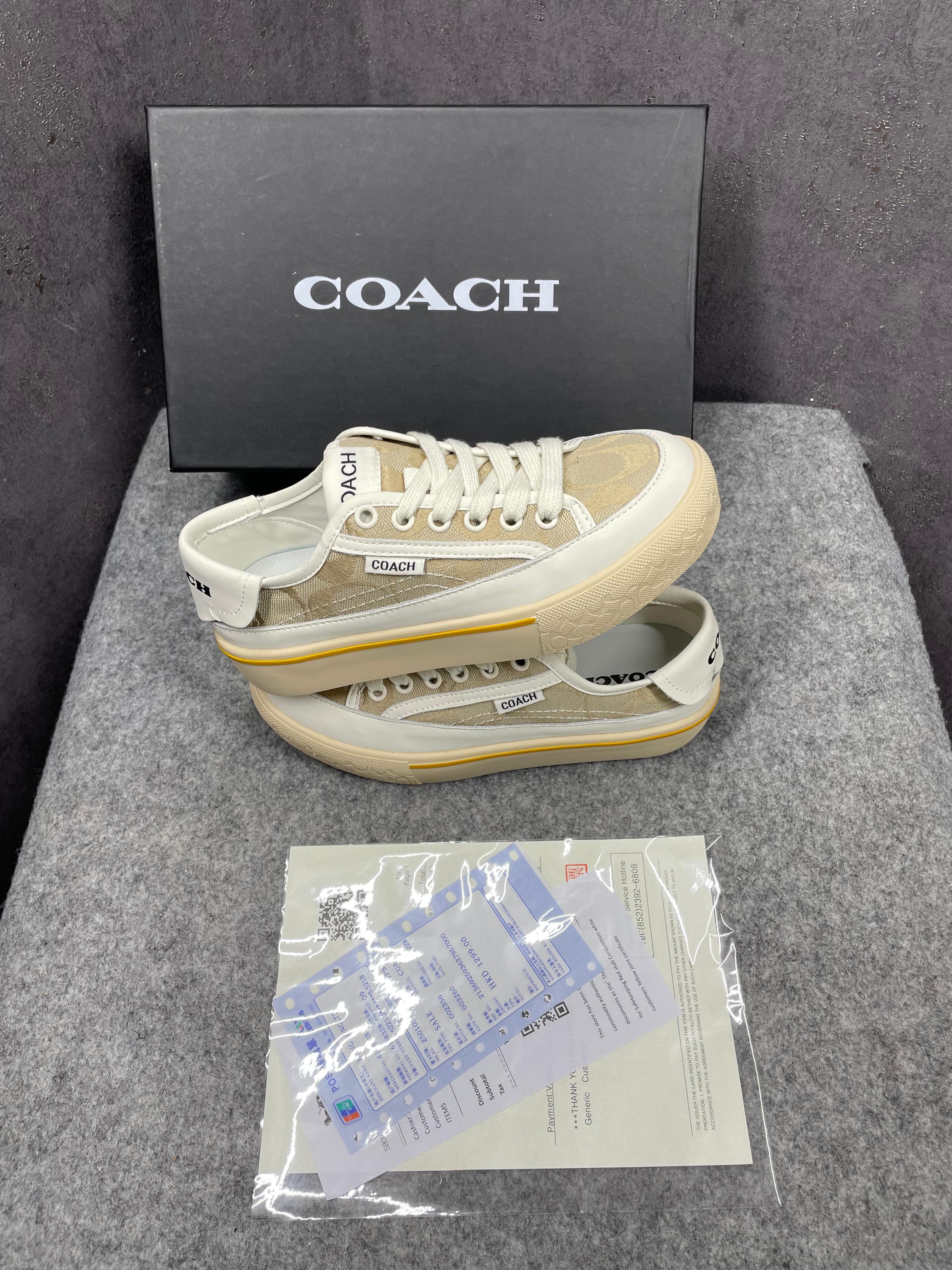 Coach Citysole Platform Sneaker Beige Canvas For Her With OG Box C0-1 Beige Canvas