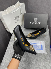 Versace Pumps Heel Black With Medusa Head With OG Box Carry Bag