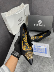 Versace Pumps Heel Black With Medusa Head With OG Box Carry Bag
