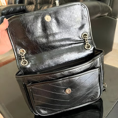 YSL Saint Laurent Niki Baby Crinkle Vintage Leather Black With OG Box &  Dust Bag 6029