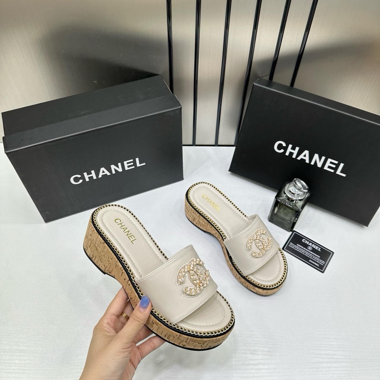 Chanel CC Platform White Sandal Slide With Original Box