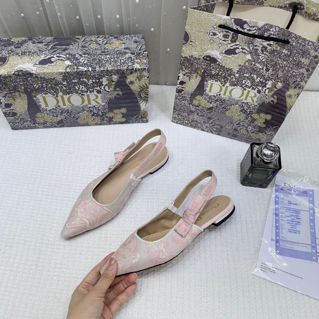 Christian Dior JAdior Slingback Pink Dior Embroidery Flat With OG Box Dust Bag & Carry Bag 5108 Pink