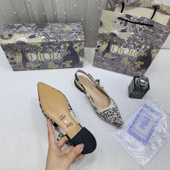 Christian Dior JAdior Slingback Black Dior Embroidery Flat With OG Box Dust Bag & Carry Bag 5108 Black