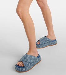 Gucci GG Angelina Platform Denim Slides For Women With Original Box And Carry Bag