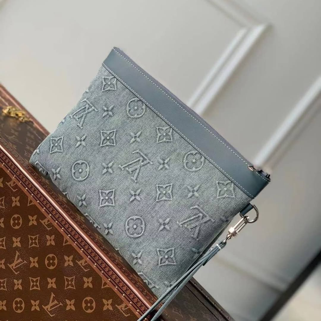 Louis Vuitton Pochette To-Go Monogram Washed Denim Canvas Clutch Bags Blue M240720 With OG Box & Dust Bag