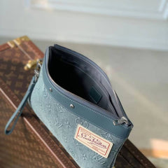 Louis Vuitton Pochette To-Go Monogram Washed Denim Canvas Clutch Bags Blue M240720 With OG Box & Dust Bag