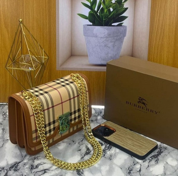 Burberry TB Monogram Quilted Shoulder Bag With OG Box & Dust Bag (Checks - 348)