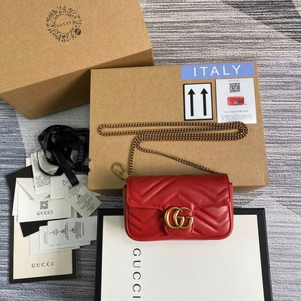 Gucci GG Marmont Mini Matelasse Shoulder Bag With OG Box & Dust Bag (Red-910)