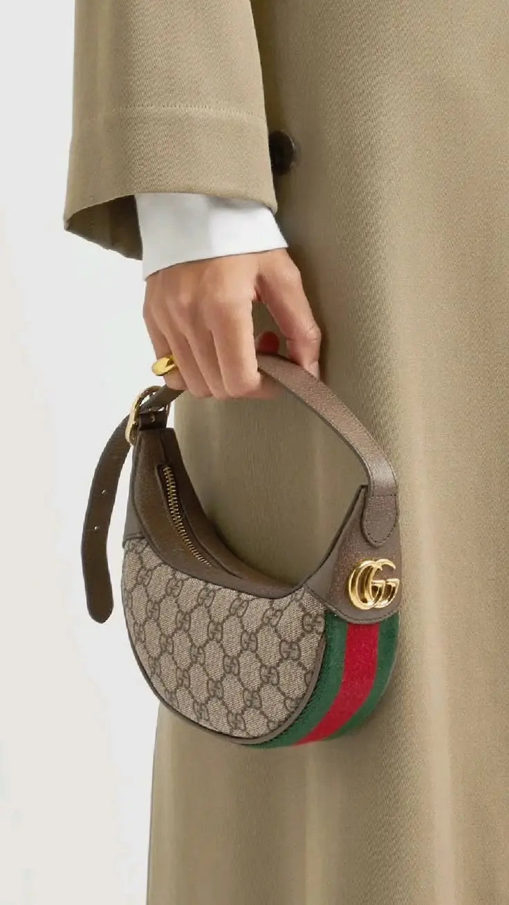 Gucci Ophidia Mini Crescent Shaped Small Shoulder Bag Brown GG Monogram With OG Box Dust Cover & Carry Bag 658551